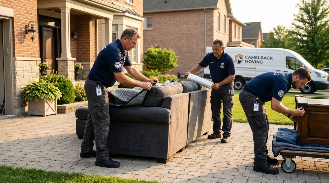 Large estate moving crew wrapping furniture in Claremont, NC