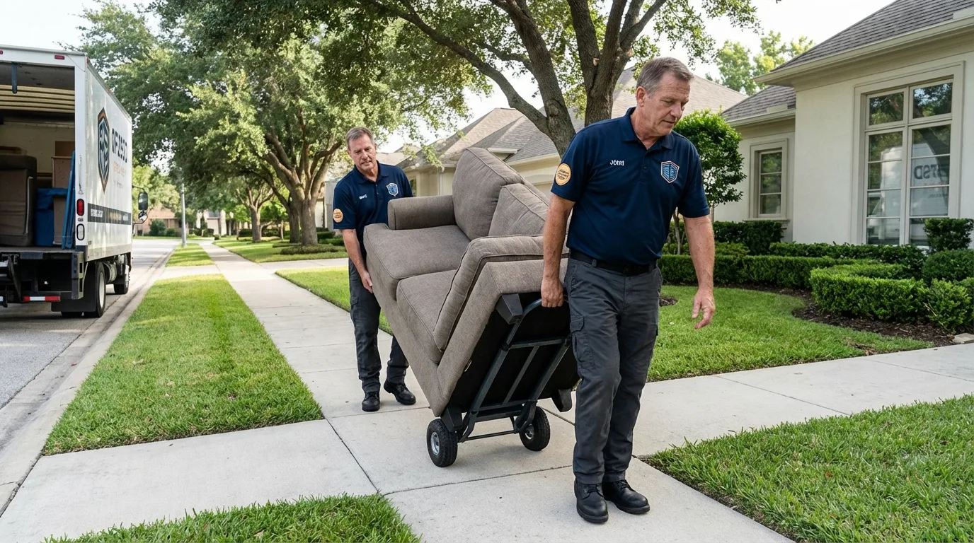 Local residential moving crew loading furniture in Claremont, NC